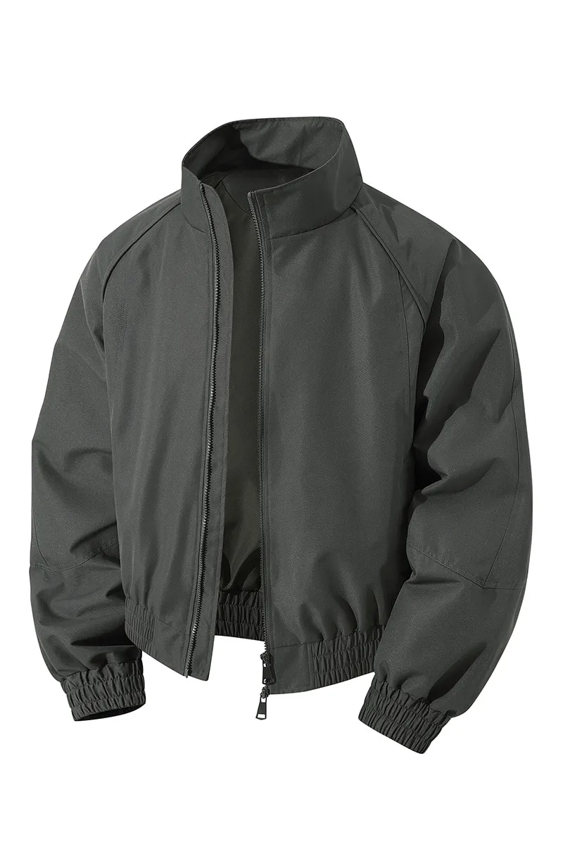 ST26-VB-004 Stand-Collar Relaxed Bomber Jacket in Dark Grey, original product photograph