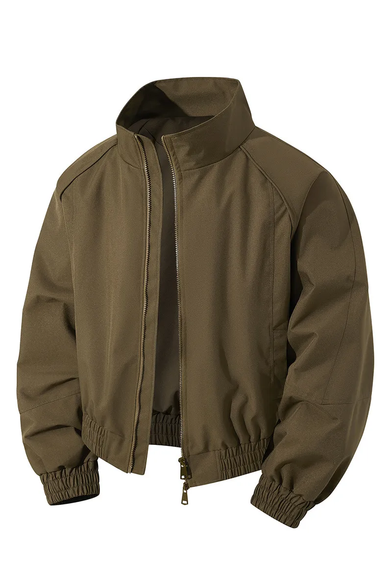 ST26-VB-004 Stand-Collar Relaxed Bomber Jacket in Coffee Brown, original product photograph