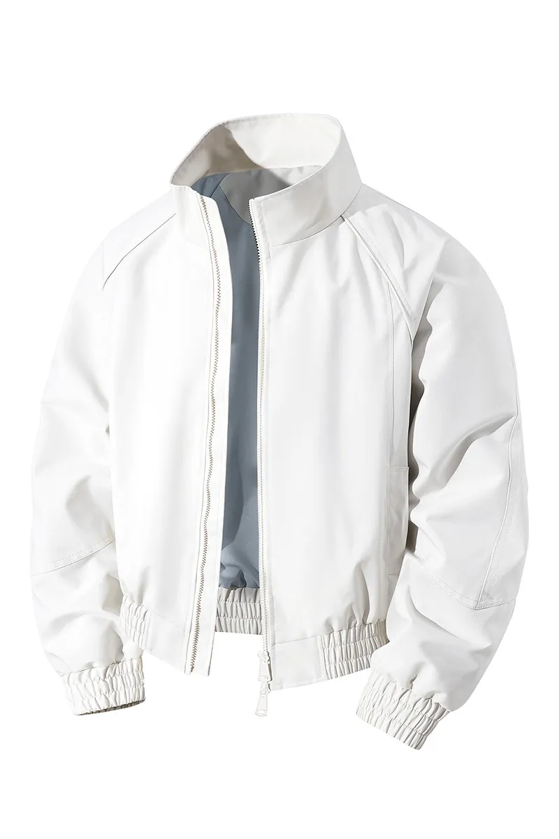 ST26-VB-004 Stand-Collar Relaxed Bomber Jacket in Off White, original product photograph