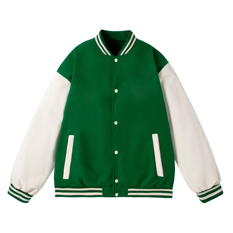 ST26-VB-008 Contrast-Sleeve Varsity Jacket in Green / Cream, original product photograph