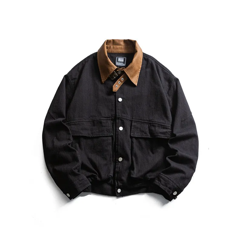 ST26-WJ-002 Buckle-Collar Twin-Pocket Work Jacket in Black / Tan, original product photograph