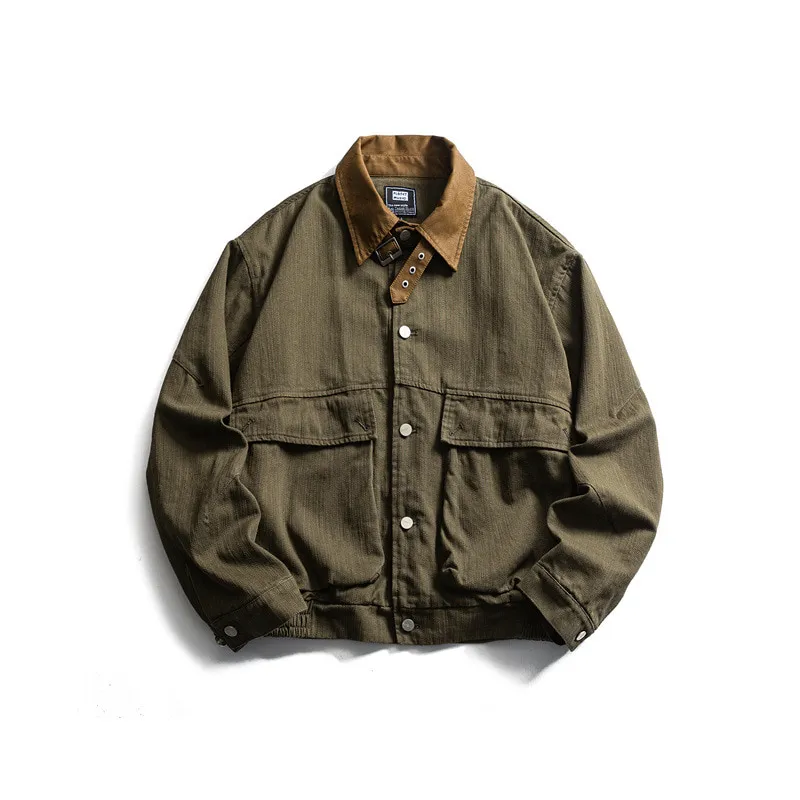 ST26-WJ-002 Buckle-Collar Twin-Pocket Work Jacket in Olive / Tan, original product photograph