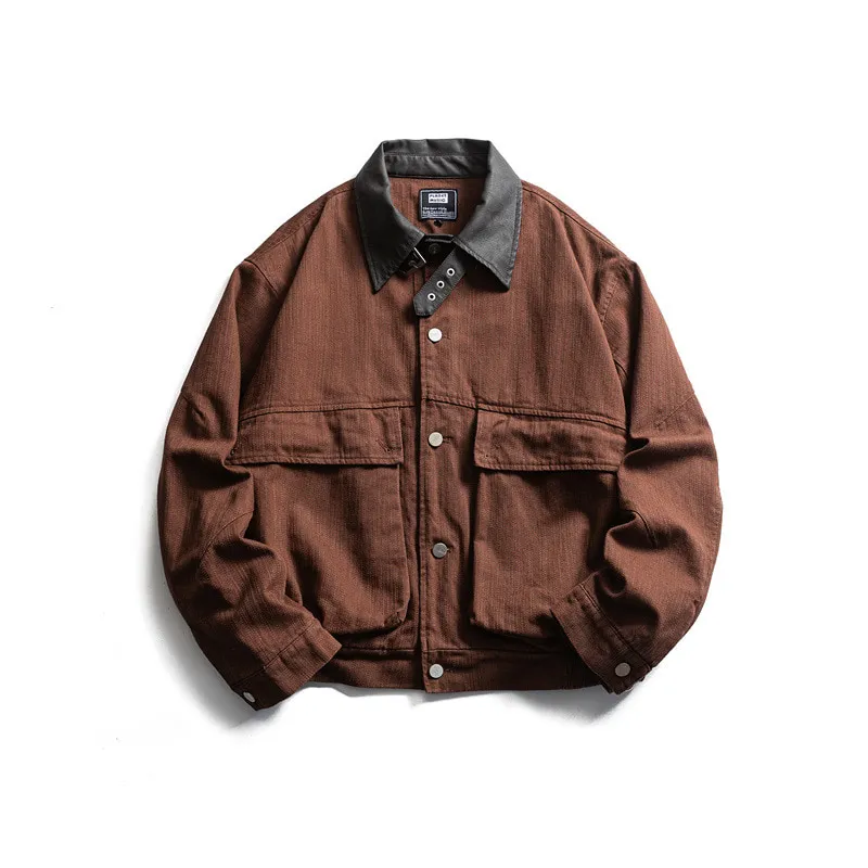 ST26-WJ-002 Buckle-Collar Twin-Pocket Work Jacket in Rust Brown / Charcoal, original product photograph