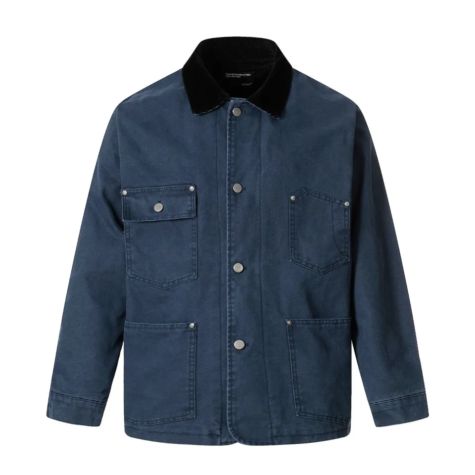 ST26-WJ-006 Corduroy-Collar Canvas Chore Jacket in Washed Blue, original product photograph