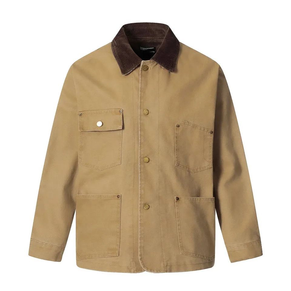 ST26-WJ-006 Corduroy-Collar Canvas Chore Jacket in Khaki / Brown, original product photograph