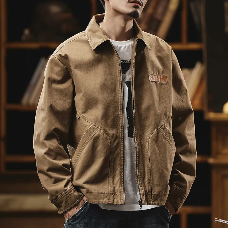 ST26-WJ-007 Angled-Pocket Cotton Work Jacket in Dark Khaki, original product photograph