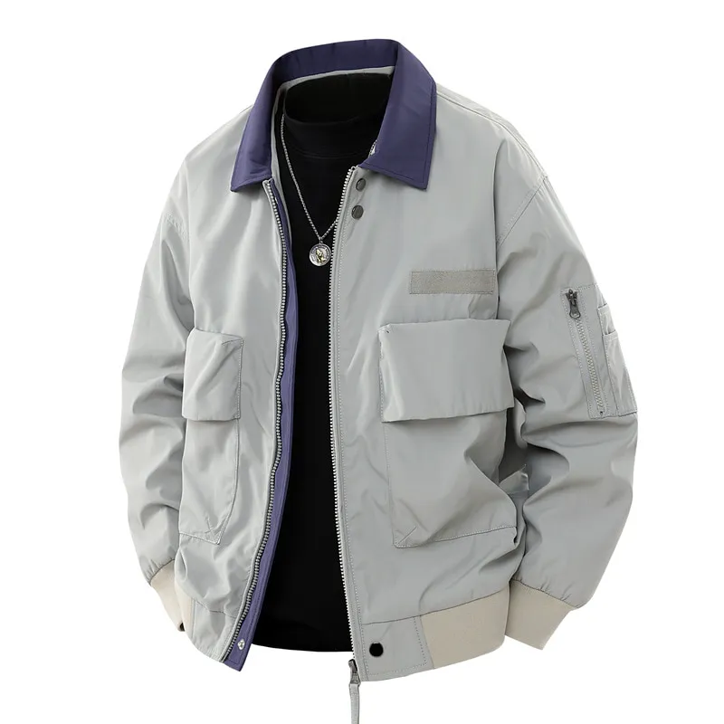 ST26-WJ-008 Contrast-Collar Work Jacket in Silver Sage / Navy, original product photograph