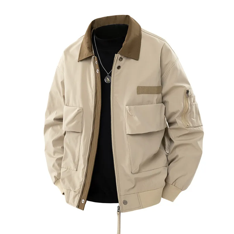 ST26-WJ-008 Contrast-Collar Work Jacket in Khaki / Brown, original product photograph
