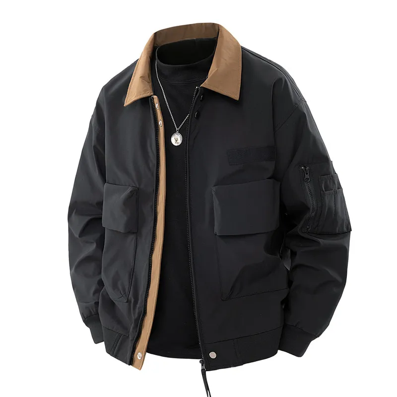 ST26-WJ-008 Contrast-Collar Work Jacket in Black / Tan, original product photograph
