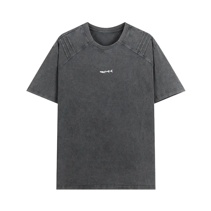 ST26-WT-002 Shoulder-Panel Washed Cotton Tee in Washed Grey, original product photograph