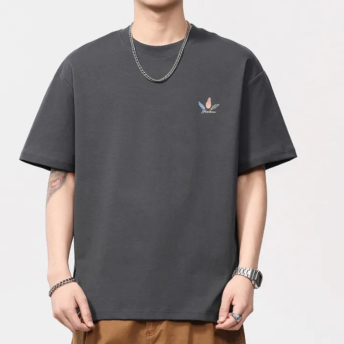 ST26-WT-004 Feather-Graphic Boxy T-Shirt in Charcoal, original product photograph